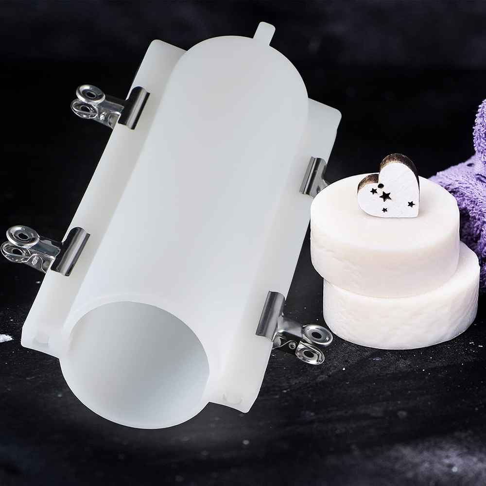 Candle Making Equipment - แม่พิมพ์สบู่ทรงกระบอกขนาดใหญ่พร้อมคลิปหนีบ, แม่พิมพ์ซิลิโคนทรงกระบอก 1000 มล., อุปกรณ์ทำสบู่แบบฝัง, สำหรับทำสบู่