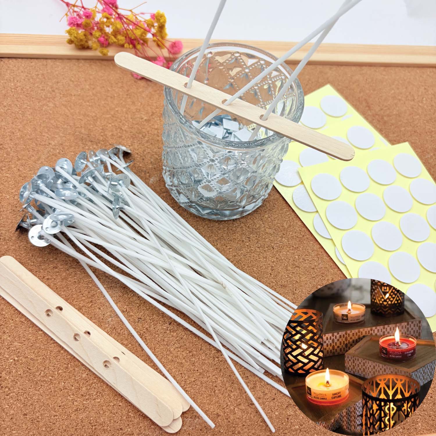 Candle Making Kit Wholesale - ชุดทำเทียน DIY 1 ชุด พร้อมไส้เทียนฝ้ายไร้ควัน พร้อมแผ่นโลหะรองรับไส้เทียน