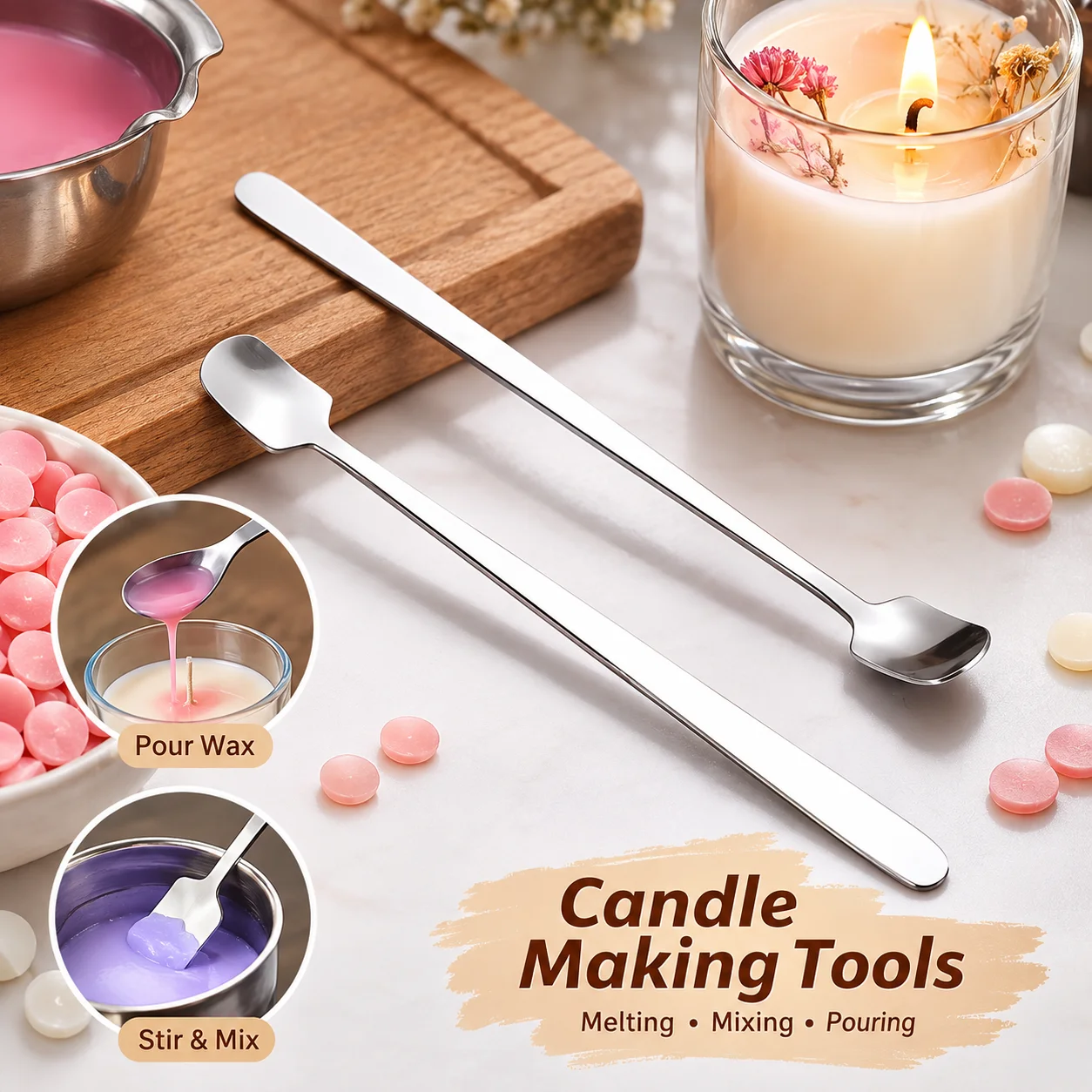 Candle Making Kit Wholesale - ชุดช้อนทำเทียนสแตนเลส 1/2 ชิ้น ด้ามยาว สำหรับละลายขี้ผึ้ง ผสม