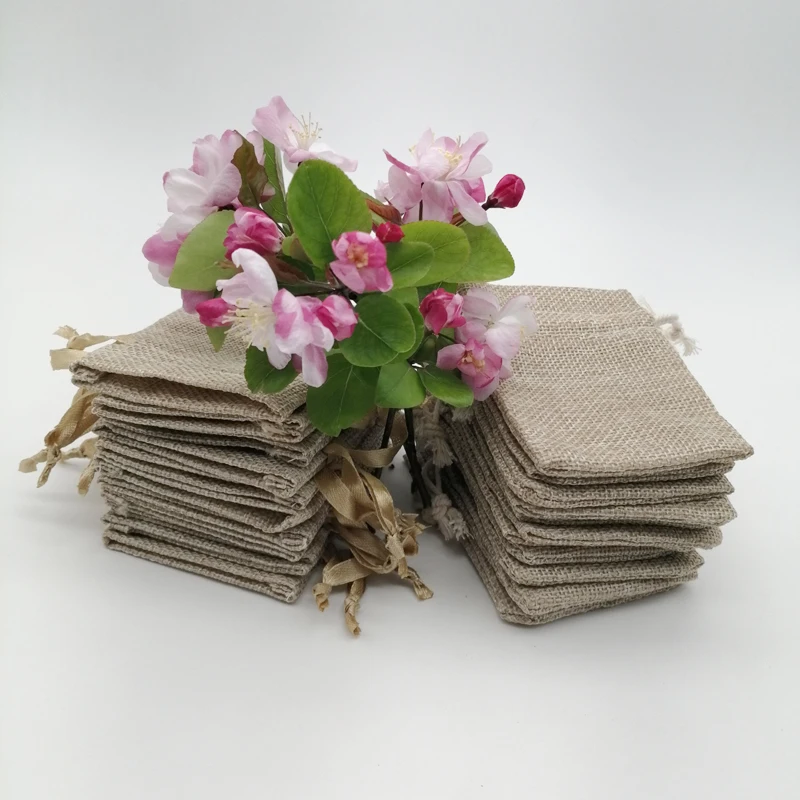 100 ชิ้นผ้าไหมริบบิ้นผ้าฝ้ายถุ - Jute Bag Packaging บทวิจารณ์และราคา