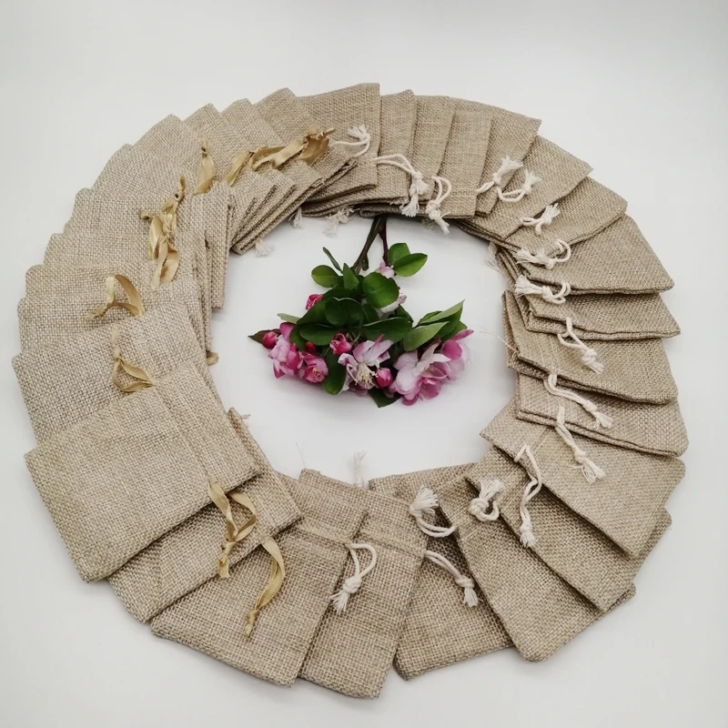 100 ชิ้นผ้าไหมริบบิ้นผ้าฝ้ายถุ - Jute Bag Packaging บทวิจารณ์และราคา